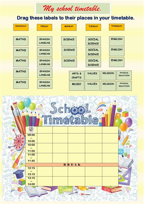 Timetable online activity | Live Worksheets