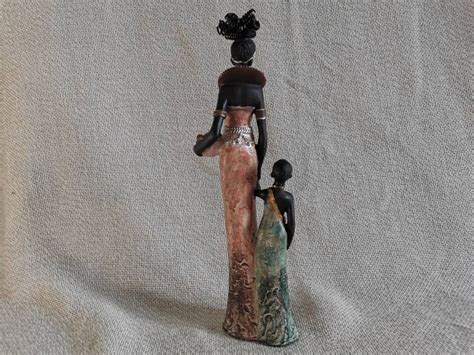 Vintage African Woman Statue With Child Standing African Etsy