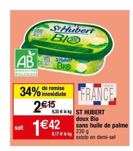 Promo St Hubert Doux Bio Sans Huile De Palme Chez Migros France