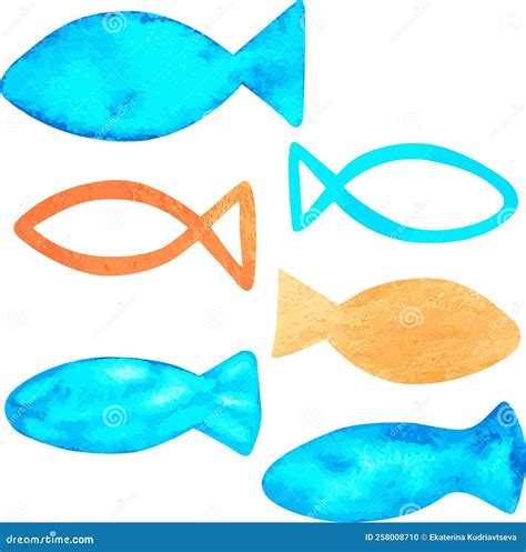 A Set Of Simple Fish Images Watercolor Vector Illustration Stock