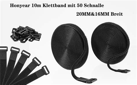 Honyear 10m Klettband Mit 50 Schnalle 20MM 16MM Breit Freie