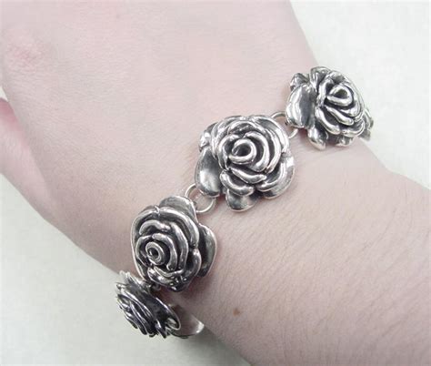 Vintage Sterling Silver Flower Rose Bracelet From Arnoldjewelers On