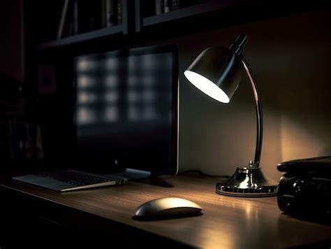 Premium Photo | A desk with a lamp and a computer on it