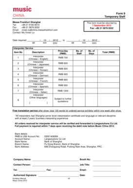 Fillable Online Form 9 Temporary Staff Messe Frankfurt Fax Email