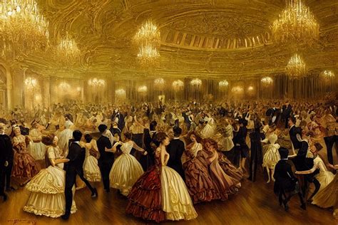 Prompthunt A Victorian Ball People Dancing Waltz Beautiful Golden