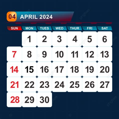 Calendario Del Mes De Abril De 2024 Vector PNG Abril 2024