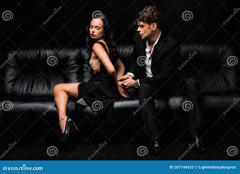 Elegant Woman In Black Dress Seducing Stock Image Image Of