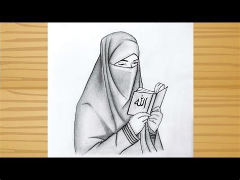 How To Draw A Girl With Hijab And Reading Qur An Drawing Tutorial For