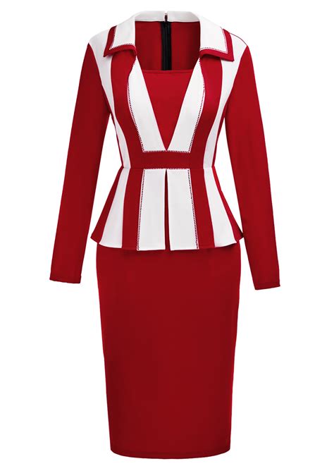 Patchwork Wine Red Long Sleeve Square Neck Bodycon Dress Rosewe