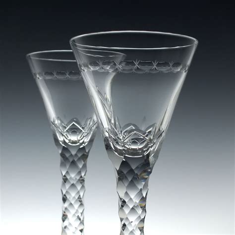 Pair Of Antique Edwardian Facet Cut Wine Glasses C1910 Wine Glasses Exhibit Antiques