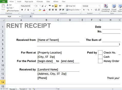 Excel Rent Receipt Template