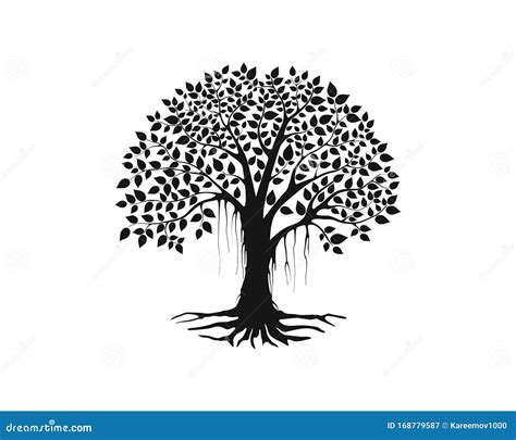 Banyan Tree Vector with Hand Drawing Style. Stock Vector - Illustration ...