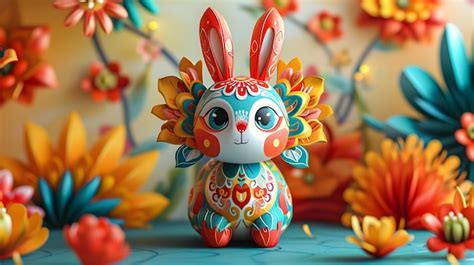 Premium AI Image | Rabbit stands proudly amidst traditional decorations ...