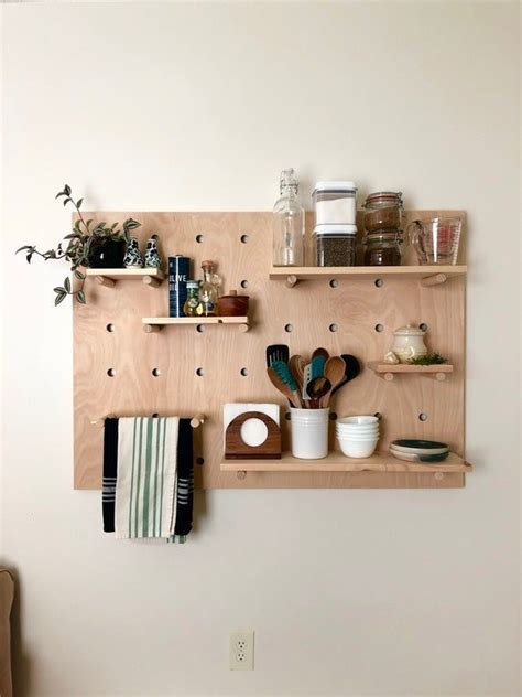 Modern Wood Pegboard Shelf Large Rectangle X Etsy Minimalist