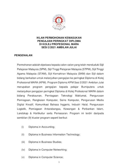 PDF IKLAN PERMOHONAN KEMASUKAN PENGAJIAN Agama Malaysia STAM