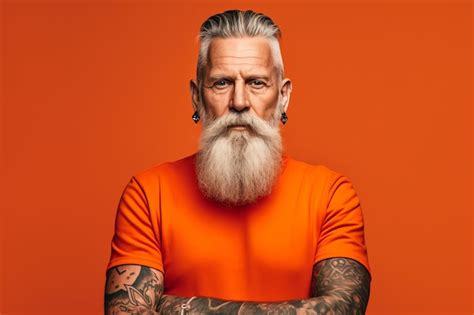 Un Homme Avec Une Barbe Et Une Barbe Se Tient Dans Une Chemise Orange