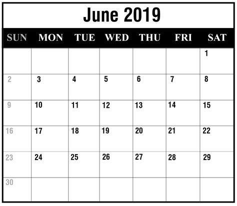 June Calendar 2019 Template Free Printable Calendar 2023