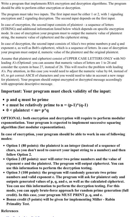 Write A Program That Implements Rsa Encryption And