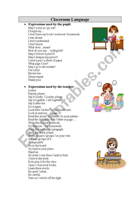 Classroom Language Esl Worksheet By Givemegiveme