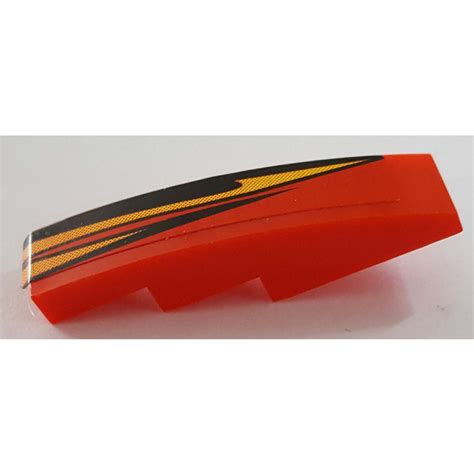 Lego Red Slope X Curved With Black And Orange Flame Right Sticker