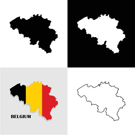 Set of Belgium map vector. Black and white background, map filled flag