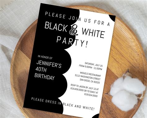 Stylish Black And White Birthday Party Invitations Template Adult Party Invitation Black