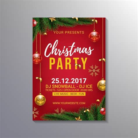 Design De Modelo De Cartaz De Festa De Natal Realista Vetor Premium