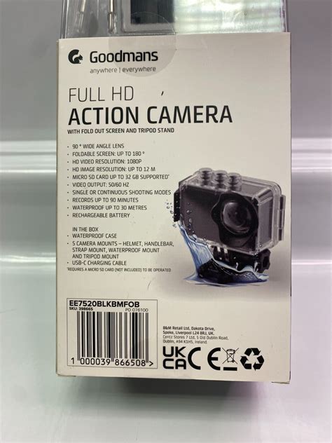 Goodmans Full Action HD Action Camera 1080P HD Micro SD Card Water