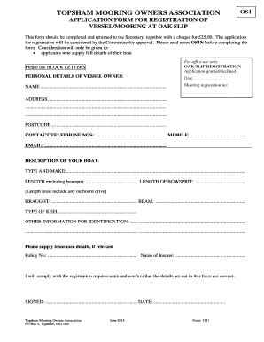 Fillable Online Topsham Moorings Co Application Form For Registration