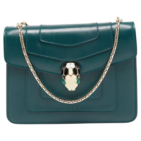 Bvlgari Green Leather Small Serpenti Forever Crossbody Bag For Sale At