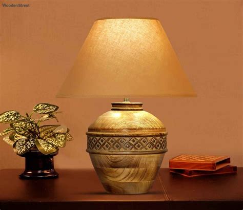 Buy Cromwell Large Natural Carved Wood Table Lamp With Cotton Shade