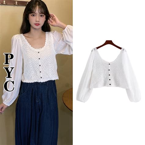 Jual Puffy Blouse Korea Crop Blouse Import Premium Bisa Cod Shopee