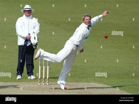 Australian cricketer Shane Warne bowling for Hampshire against Sussex ...