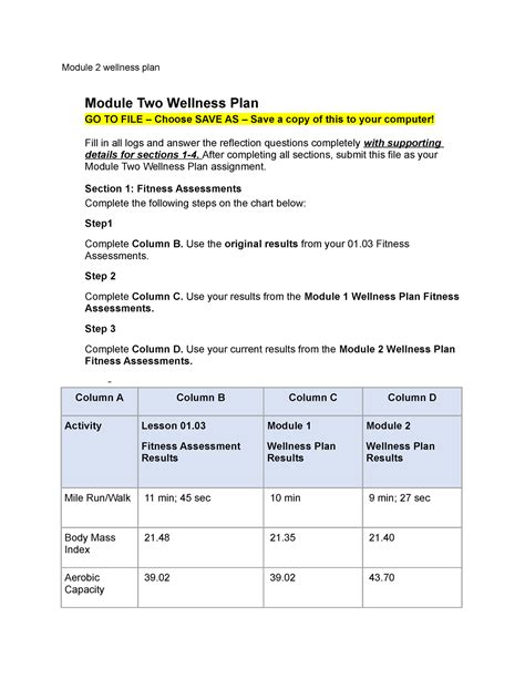 Wellness Plan Lol Module Wellness Plan Module Two Wellness Plan