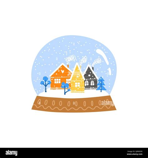 Doodle Glass Globe Ball With Houses And Trees In Scandinavian Style