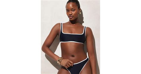 J Crew Squareneck Bikini Top With Contrast Trim In Brown Lyst