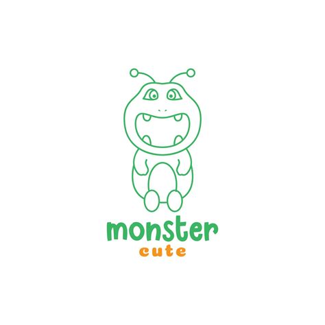 Line Green Monster Big Smile Logo Design Vector Graphic Symbol Icon