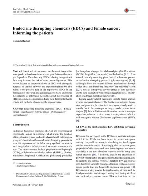 Pdf Endocrine Disrupting Chemicals Edcs And Female Cancer