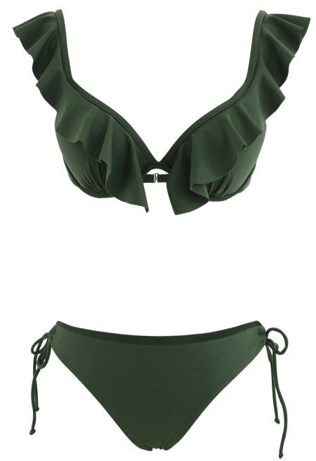 Bikini Set mit Rüschenriemen und seitlichem hohem Bein Boho Chic