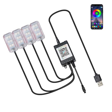 4pcs Neon Led Car Interior Ambient Foot Strip Light Kit Accessories Backlight Remote App Music