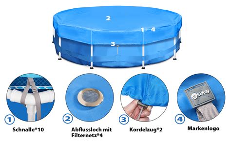 Sekey Poolabdeckung Rund 305cm für Metallrahmenpools 420D Reißfest