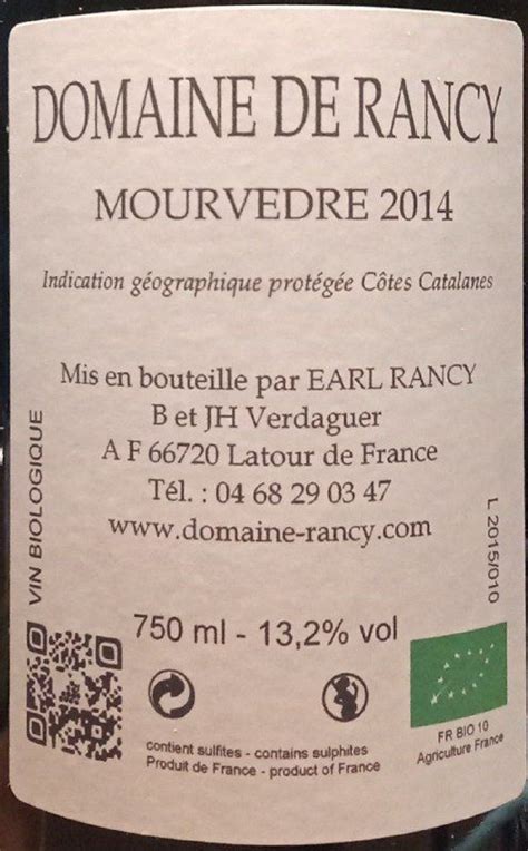 2014 Domaine de Rancy Mourvèdre Côtes Catalanes France Languedoc