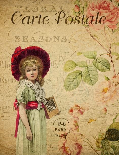 Vintage Floral Postcard Girl Free Stock Photo Public Domain Pictures