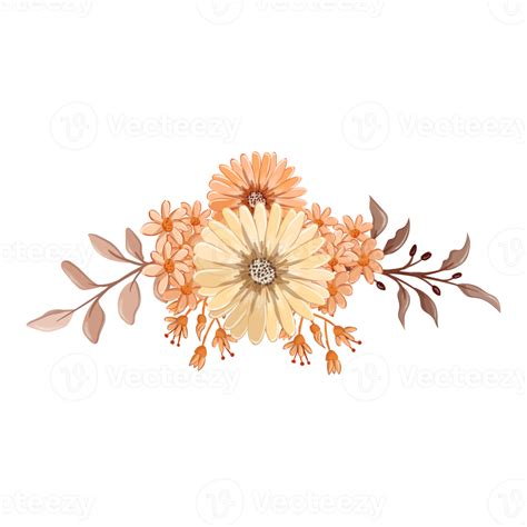 Orange Flower Arrangement With Watercolor Style Png