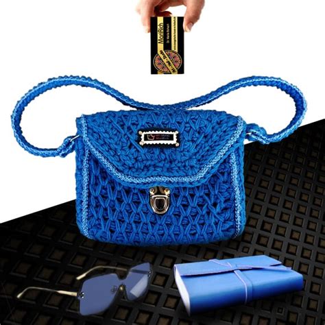 Blaue Umh Ngetasche Mit D Grobe Muster Geh Kelte Handtasche Etsy De