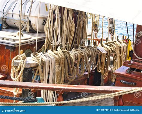 Nautical Tackles And Equipment Of The Old Tall Ship Rigging Ropes And