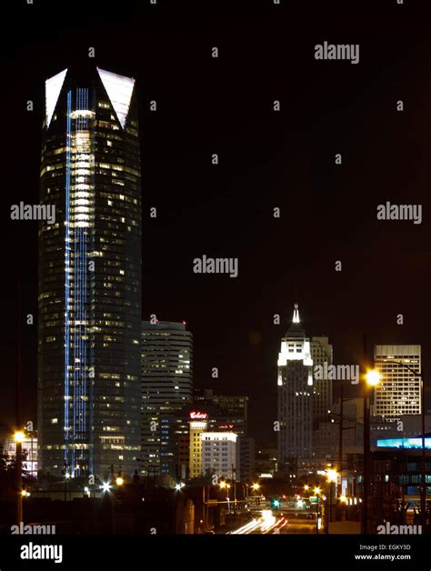 A view of downtown Oklahoma City at night Stock Photo - Alamy