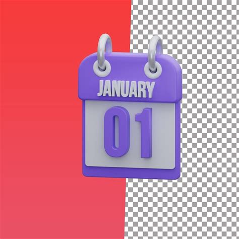 Premium PSD | 01 january calendar 3d icon 3d rendering