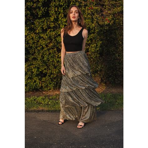 Pewter Tiered Maxi Skirt Jennafer Grace Wolf Badger