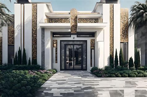 Photo Of A Luxurious White And Gold Building Surrounded By Lush Palm